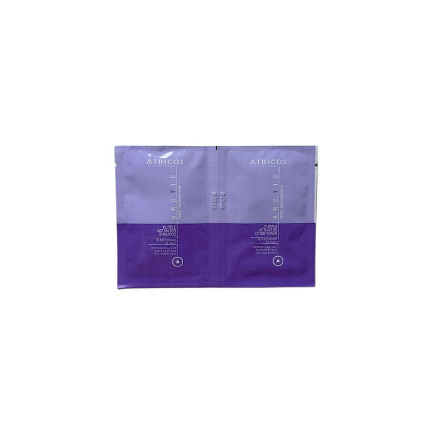 Atricos Milano set vzorečků - Arctic Purple Activator Shampoo & Conditioner 8 ml + 8 ml